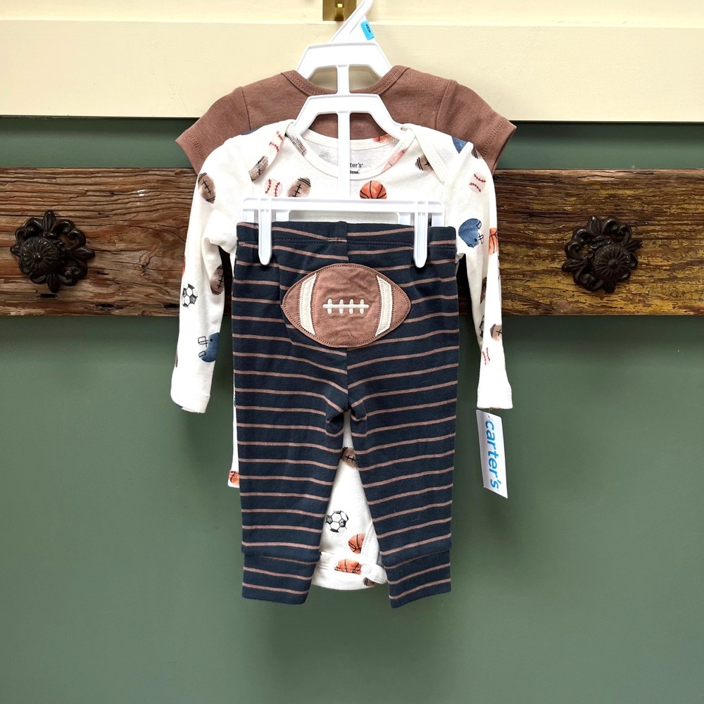 Carters Baby Boy 3pc Set 6M Game Day Buddy Football Bodysuits Striped Pants NWT